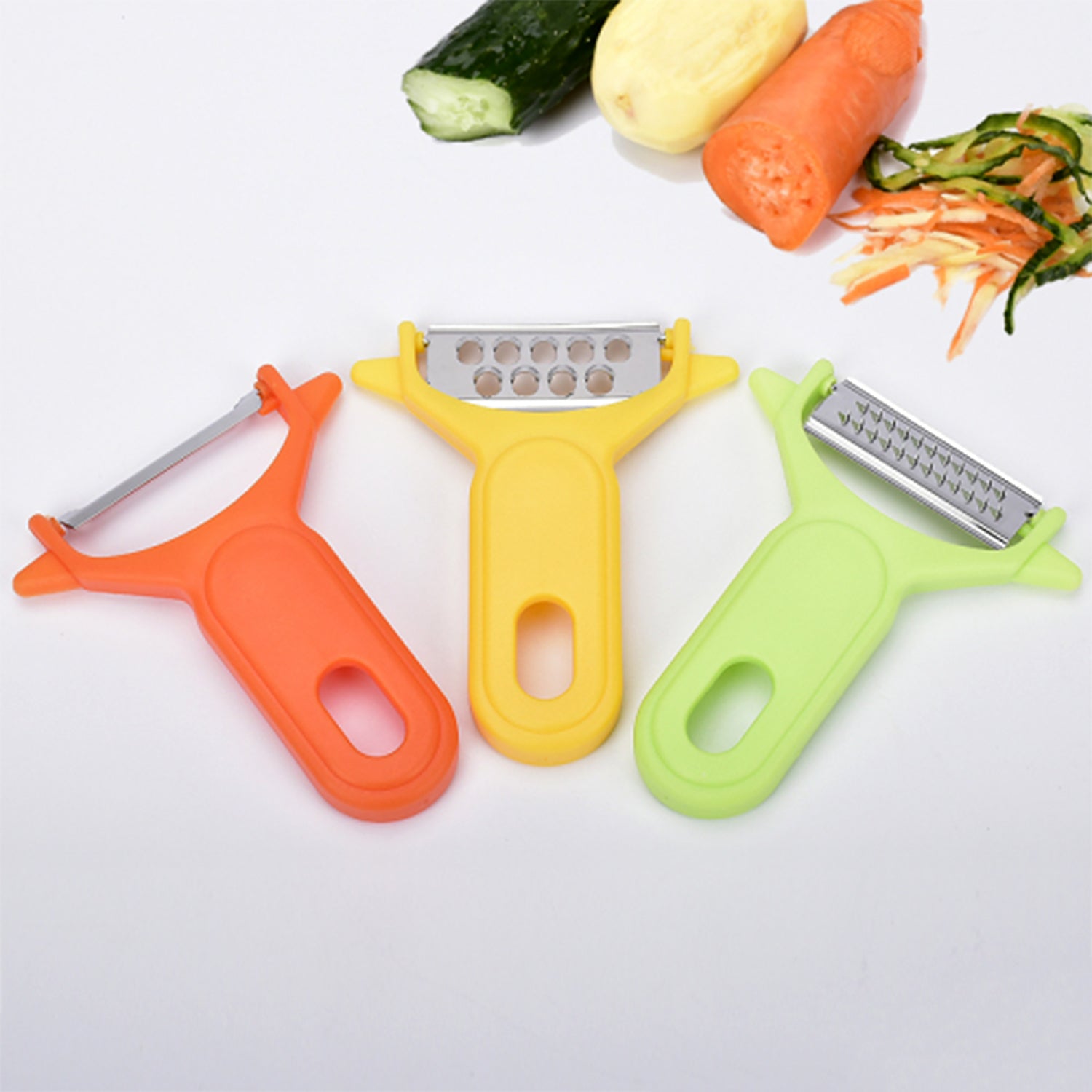 Peeler Slicers Shredders for Fruits and Vegetables, Cutter, Grater Kitchen Helper, Potato Fruits Peeler, Stainless Steel Sharp Blade with Non-Slip Handle (3 Pcs Set) Peeler Slicers Shredders for Fruits and Vegetables, Cutter, Grater Kitchen Helper, Potato Fruits Peeler, Stainless Steel Sharp Blade with Non-Slip Handle (3 Pcs Set)